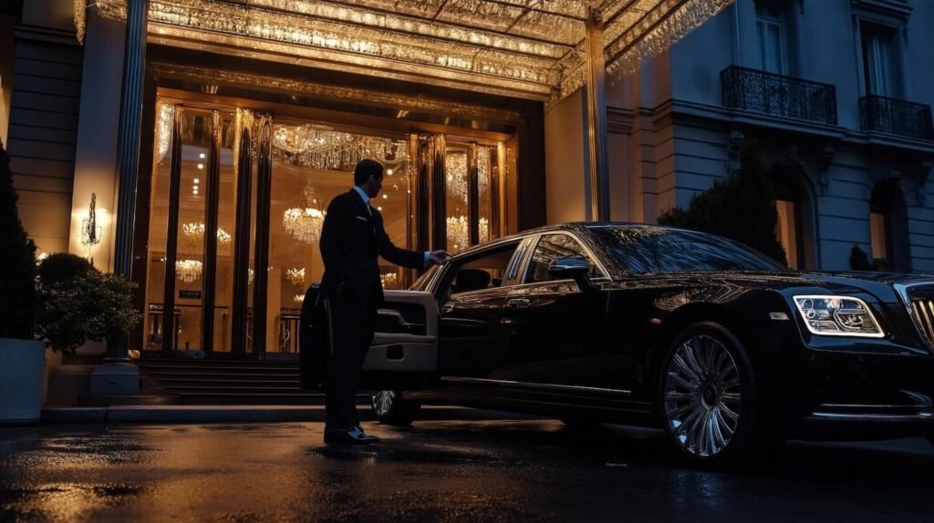 Professional chauffeur opening a vehicle door